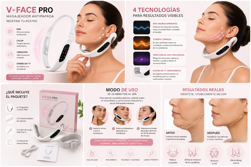 V-Face Pro — Masajeador Reductor Facial y Antipapada EMS